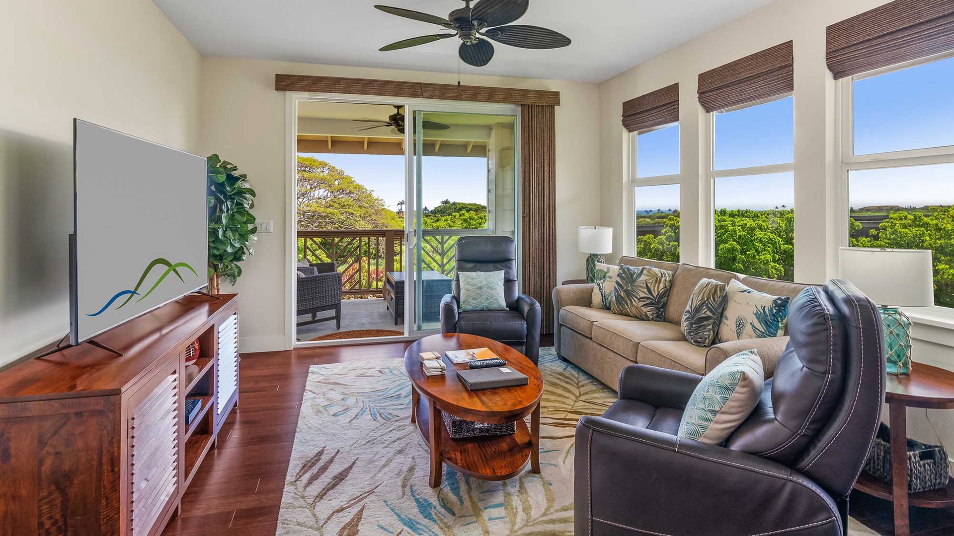 Pili Mai Resort at Poipu #13L - Living Room & Lanai View - Parrish Kauai