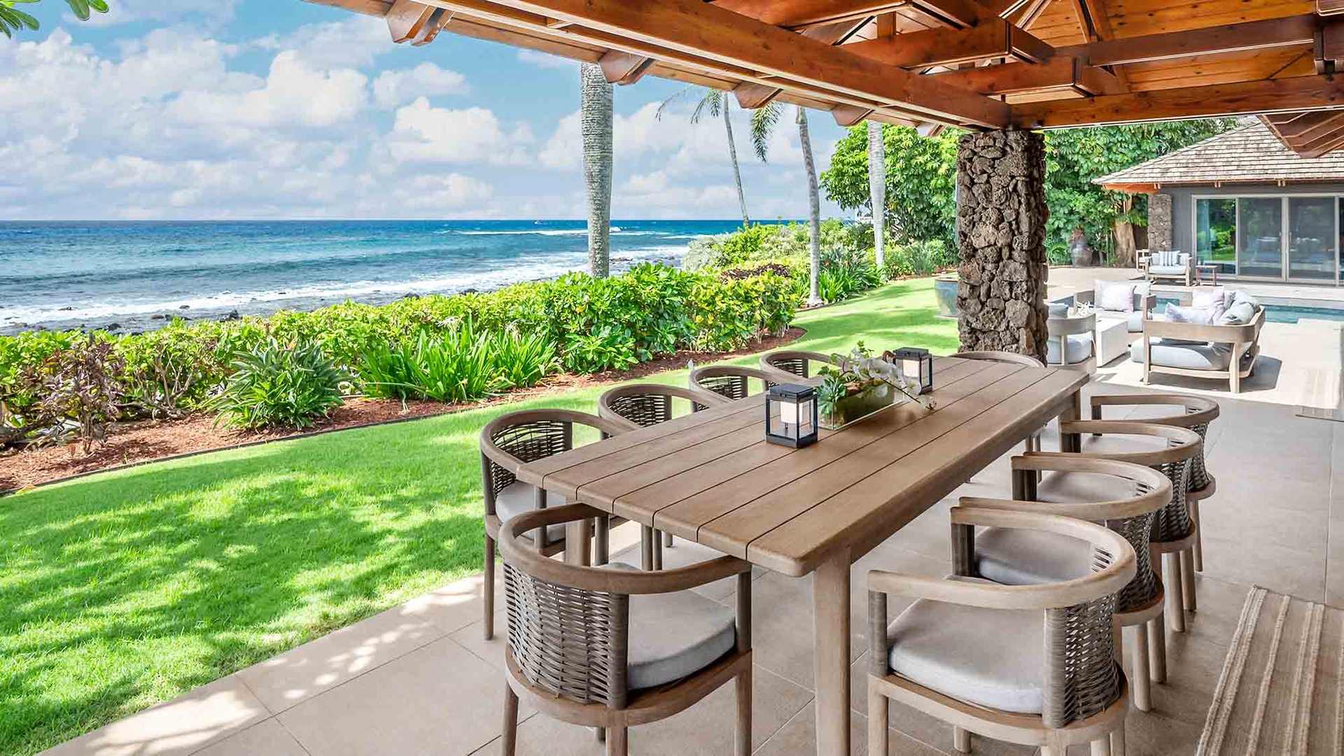 Hale Luana - Oceanfront Covered Dining Lanai - Parrish Kauai