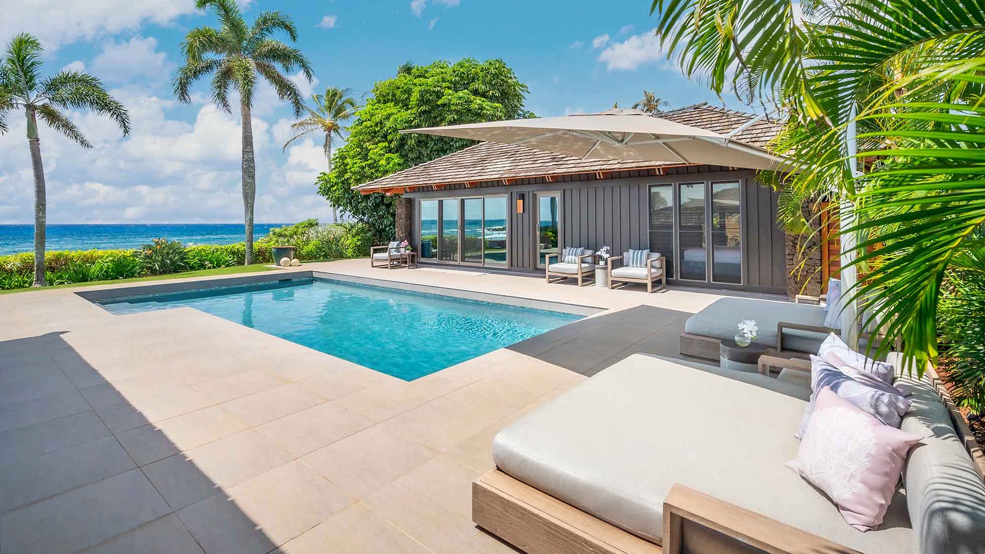 Hale Luana - Oceanfront Swimming Pool & Lounging Lanai - Parrish Kauai