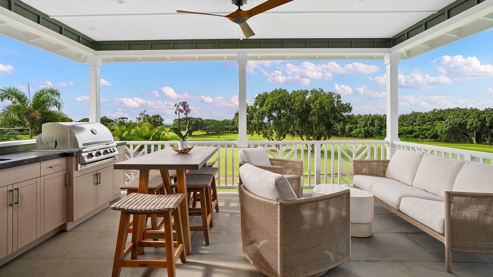 Unwind on your private covered terrace with panoramic forest views while grilling fresh meals and lounging in comfort.