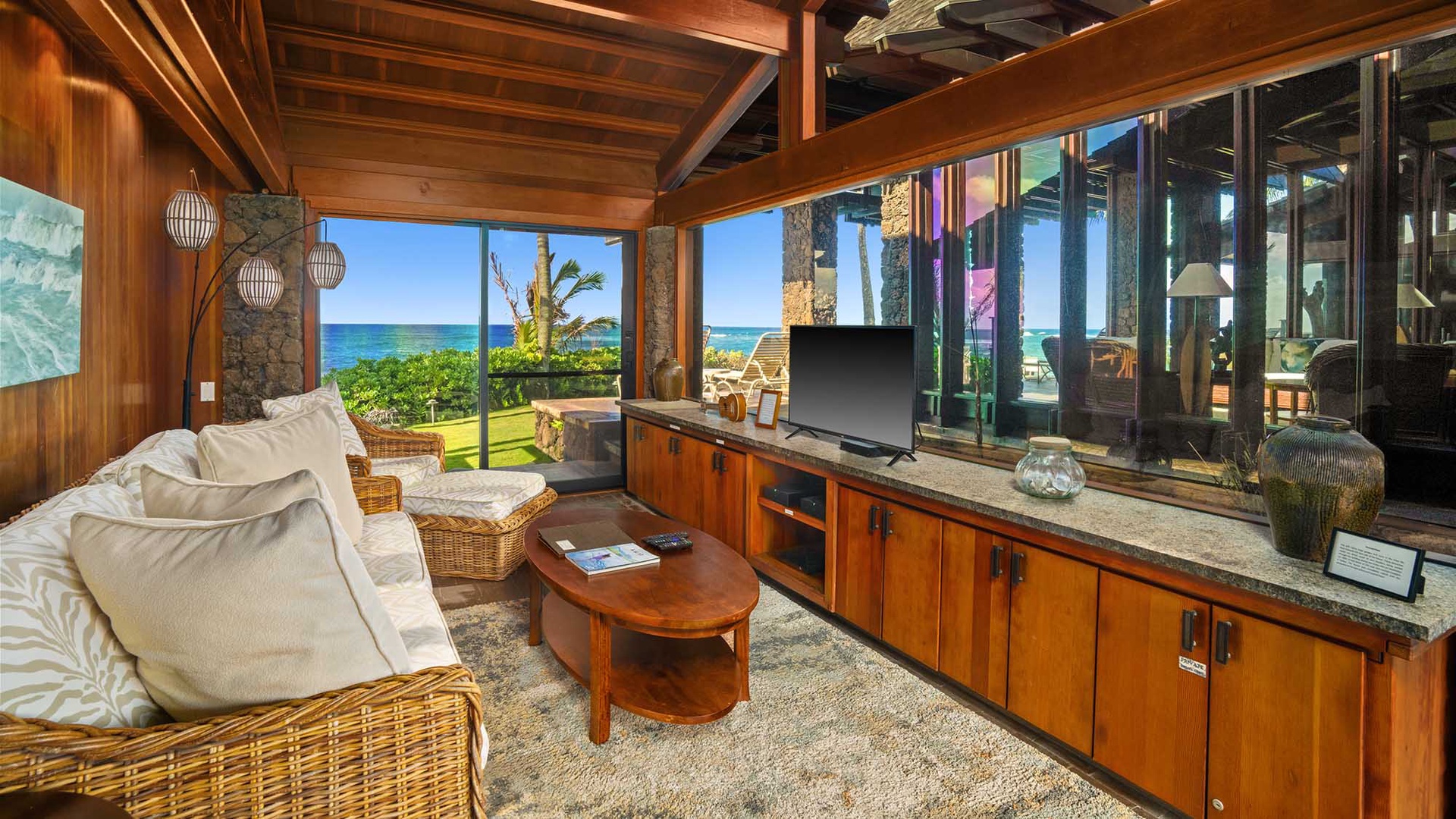 Sunset Makai Hale at Poipu - Oceanfront TV Rooom Den - Parrish Kauai