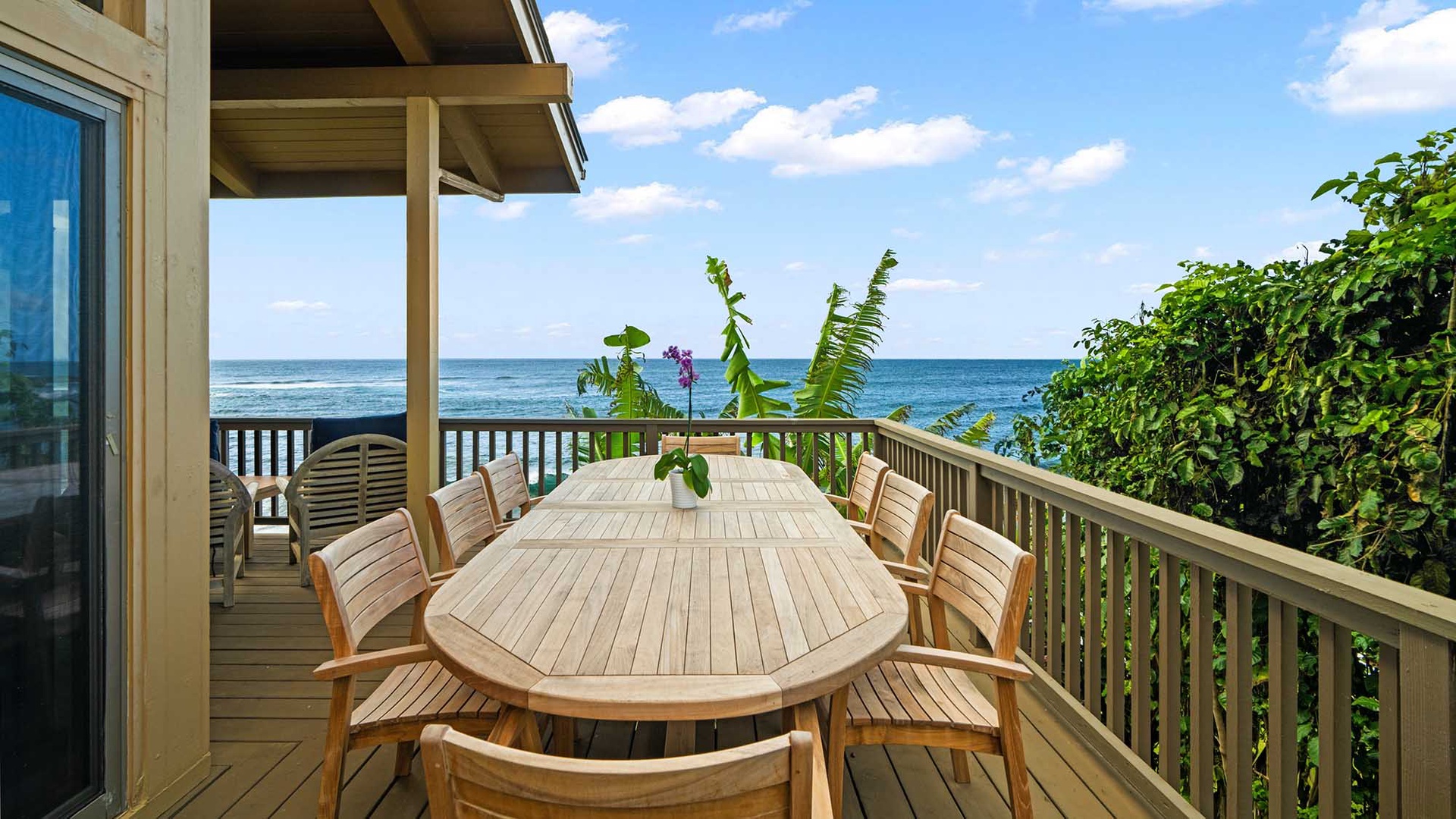 Your private terrace dining table awaits, where morning coffee meets ocean waves and every meal feels like a seaside celebration.
