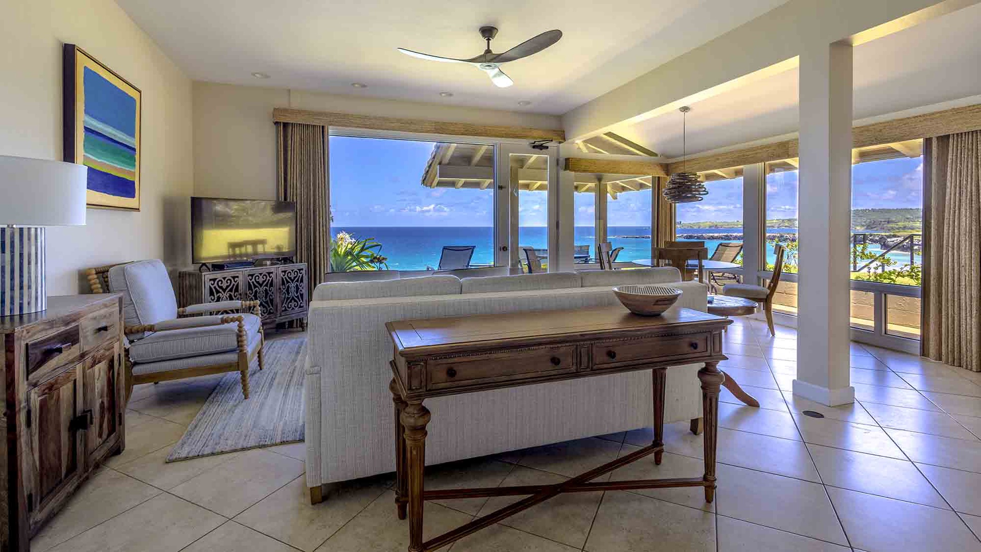 Kapalua Bay Villas #21G5 - Oceanfront Living Room - Parrish Maui