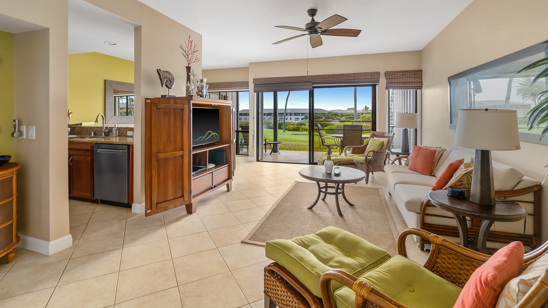 Poipu Sands at Poipu Kai Resort #215 - Living Room & Kitchen - Parrish Kauai