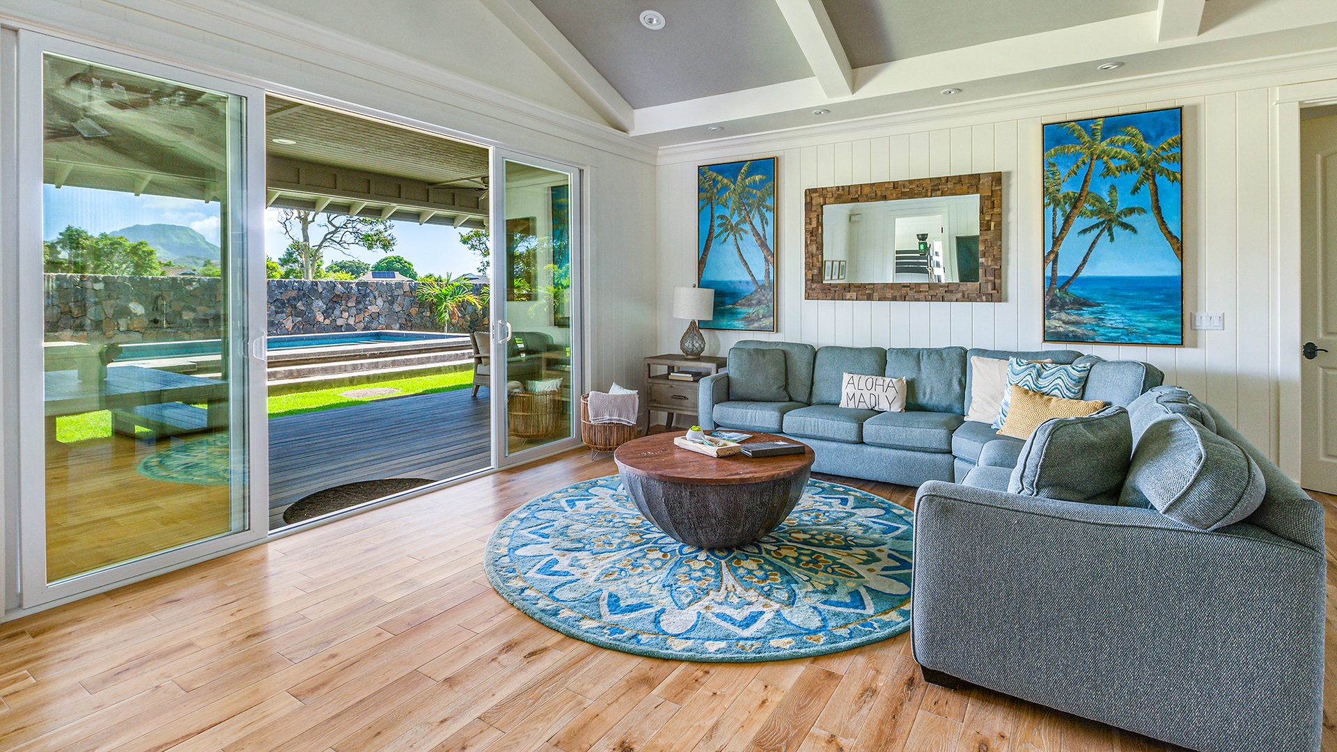 Hale Hiwa Hiwa - Living Room & Lanai Pool View - Parrish Kauai