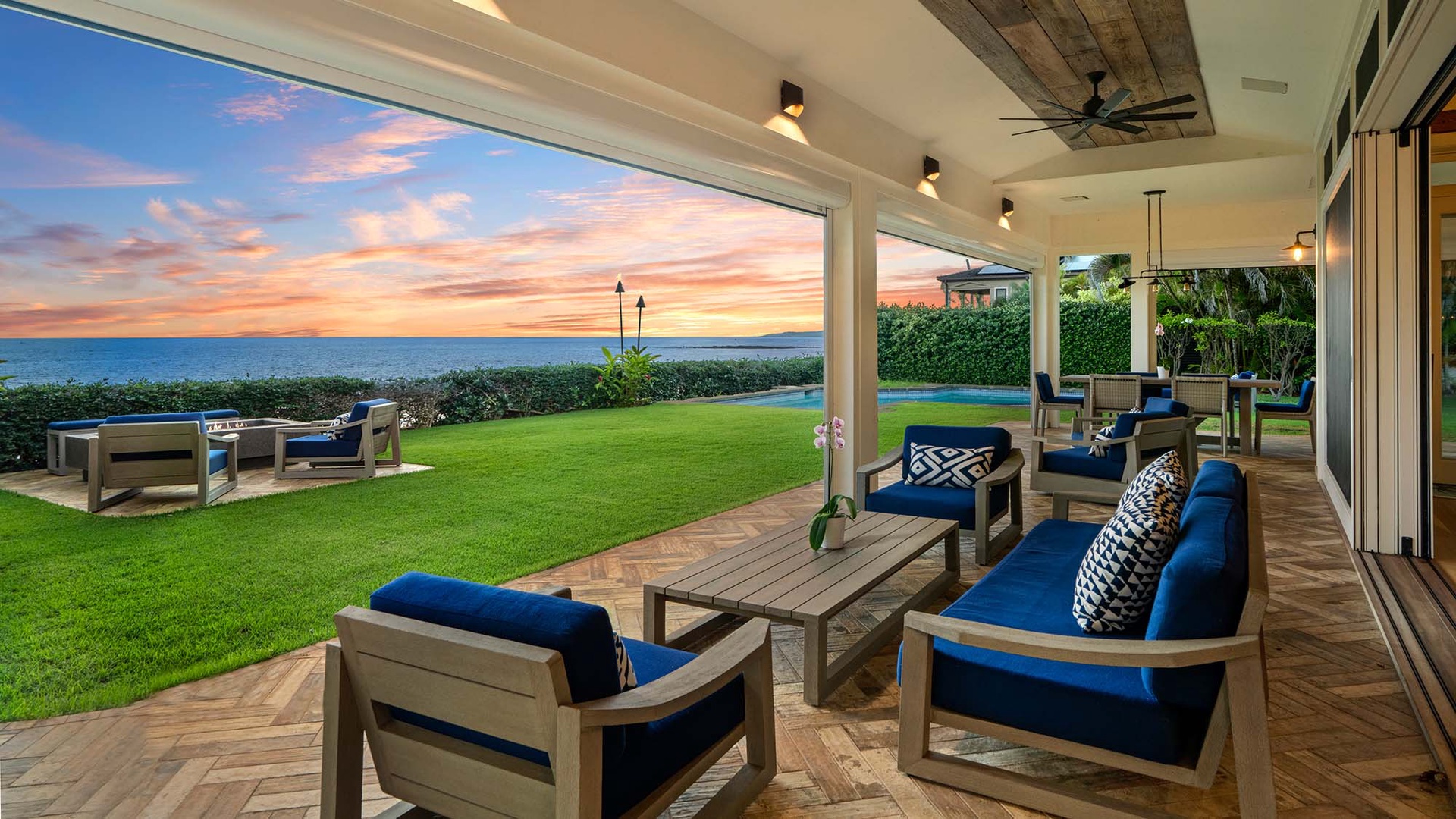 Honu Hale at Poipu - Oceanfront Sunset Seating & Dining Lanai - Parrish Kauai