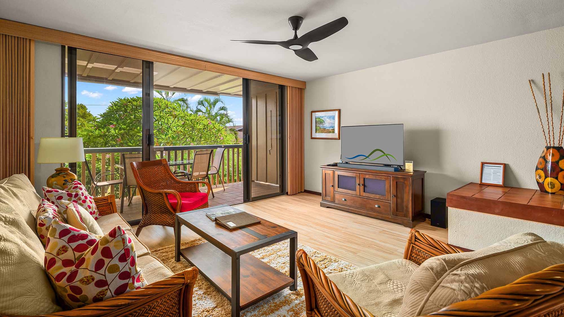 Nihi Kai Villas at Poipu #501 - Living Room & Lanai View - Parrish Kauai