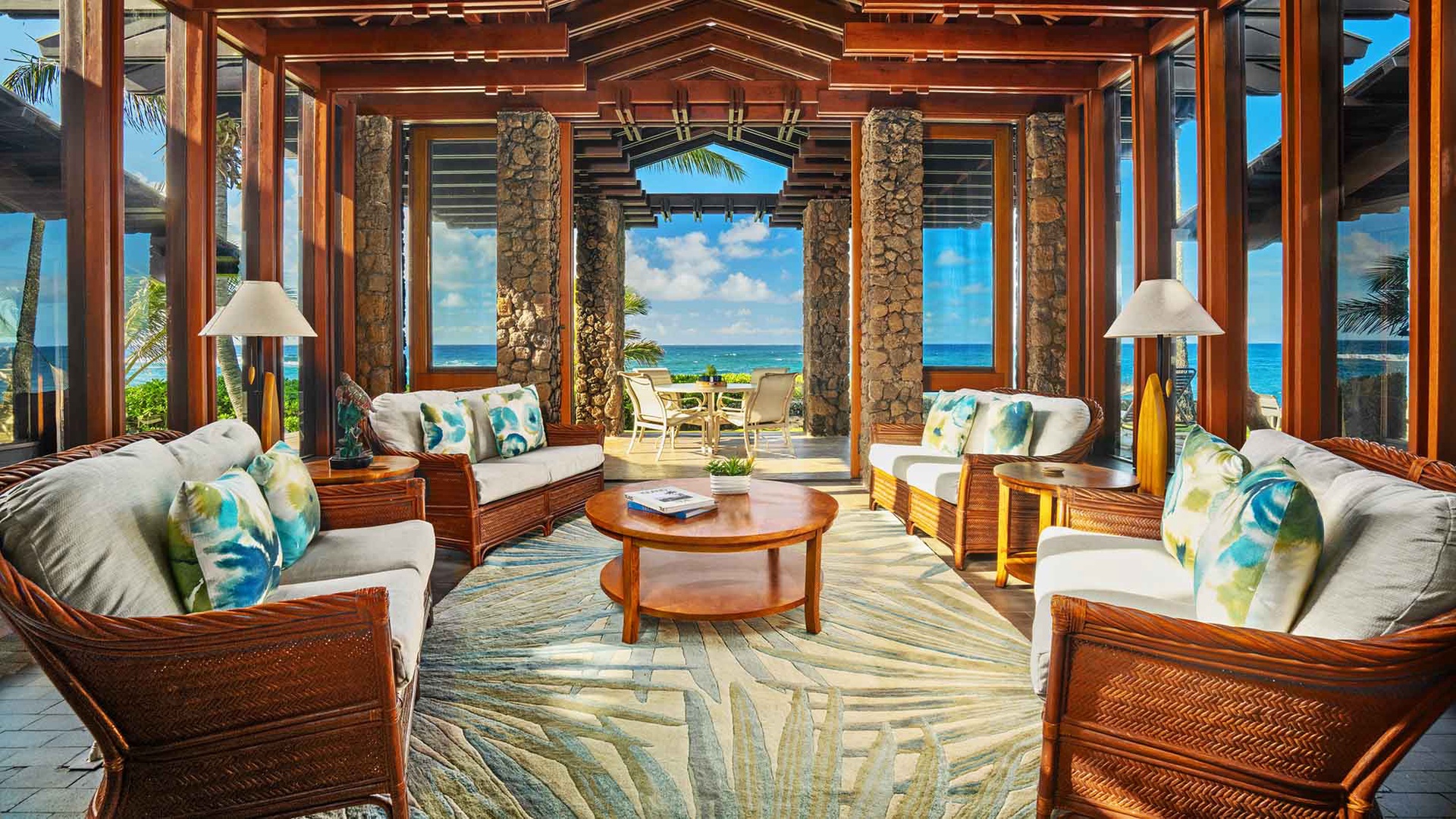 Sunset Makai Hale at Poipu - Oceanfront Living Room & Lanai - Parrish Kauai