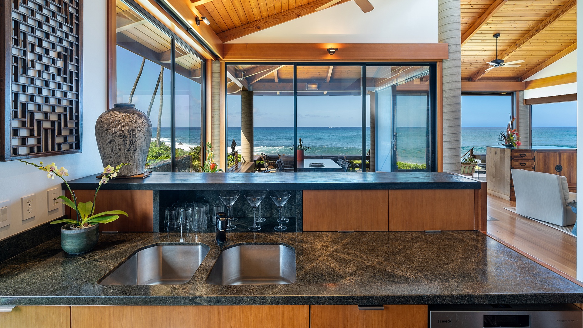 Hale Makai - Oceanfront Kitchen View - Parrish Kauai