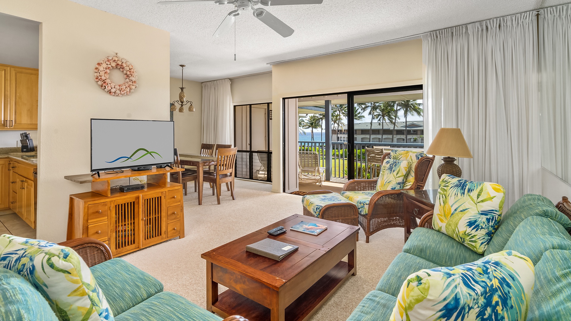 Poipu Sands at Poipu Kai Resort #325 - Living Room & Lanai View - Parrish Kauai