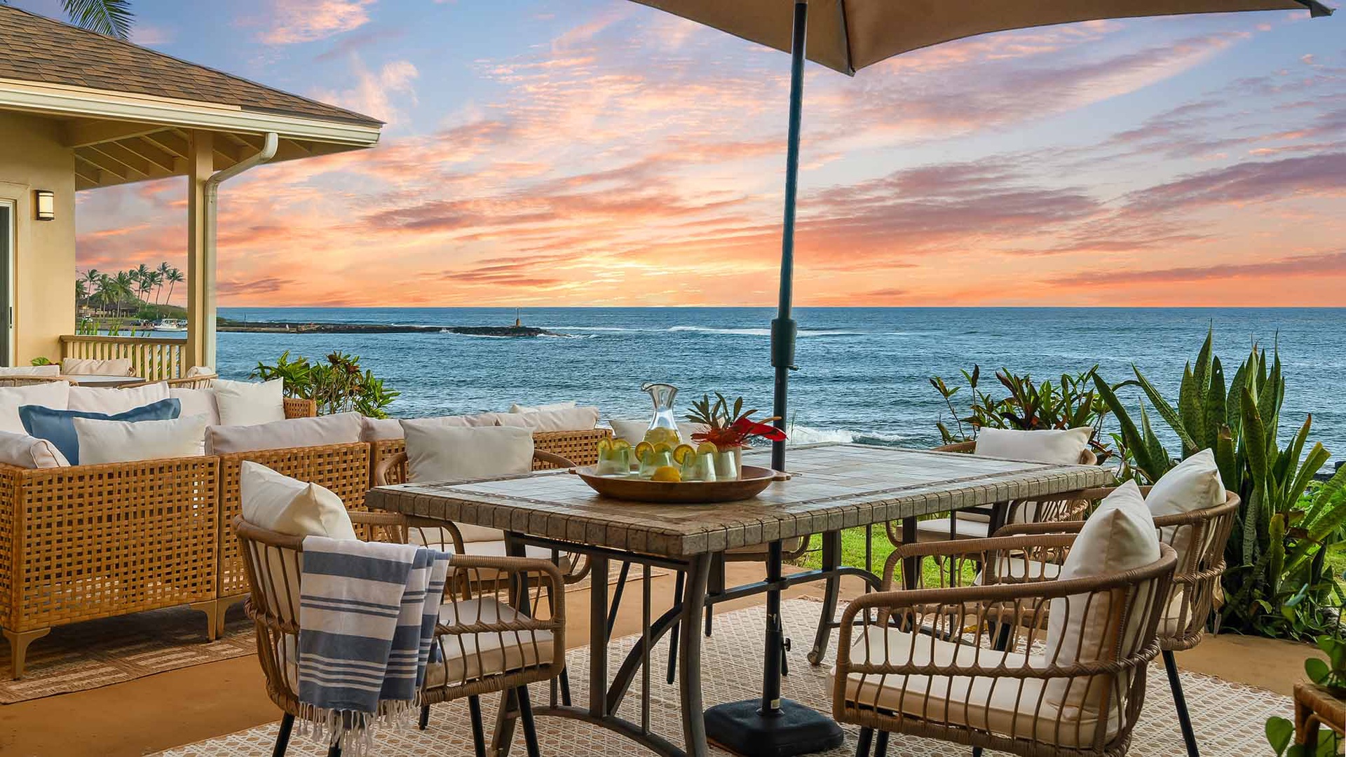 Breathtaking ocean views await you from this inviting outdoor space, where sunsets paint the sky in brilliant hues and gentle waves create a soothing soundtrack to your tropical escape.