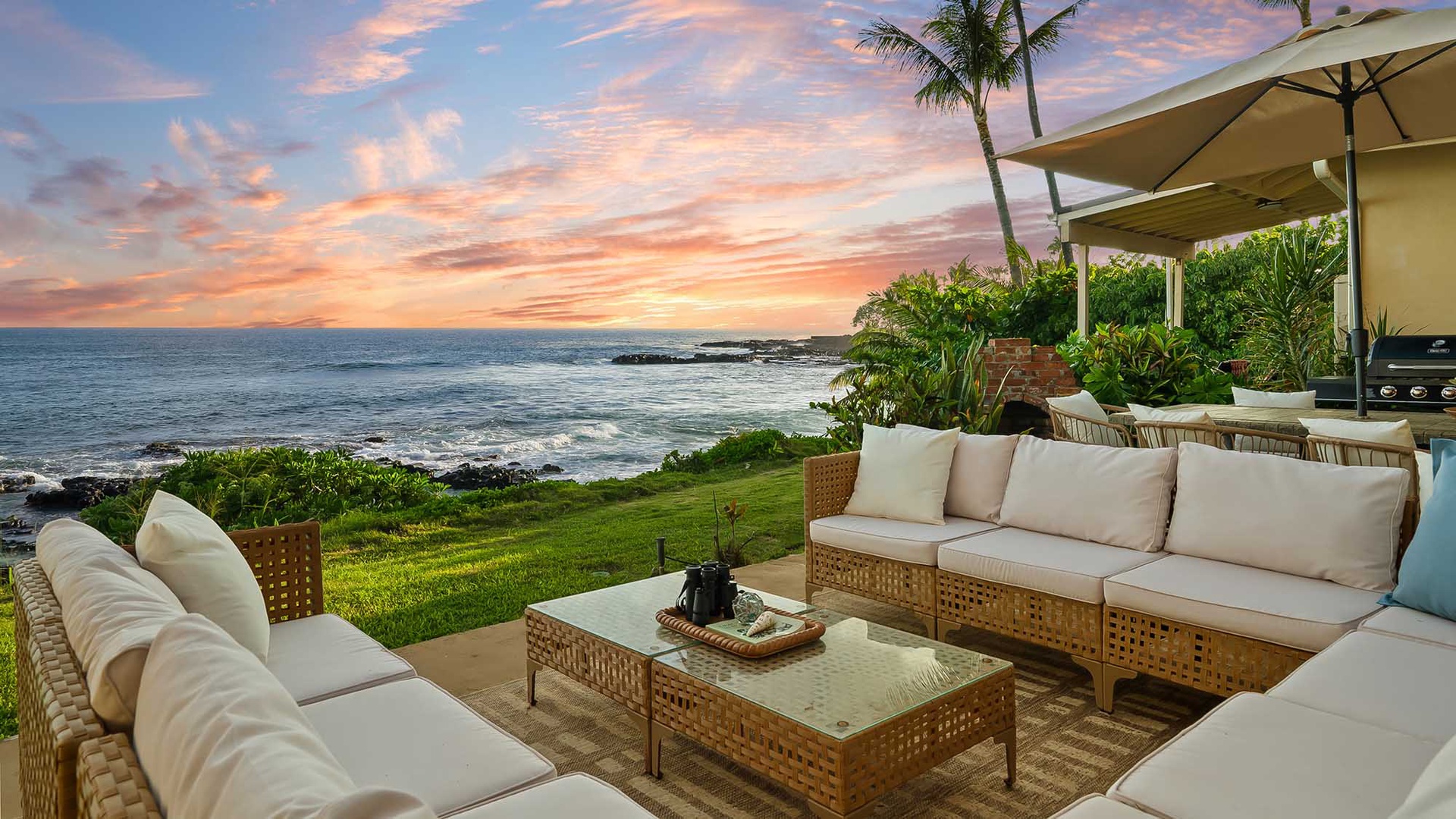 Watch vibrant sunsets paint the sky while relaxing on your private patio, where ocean breezes and the sound of waves create an unforgettable island escape.
