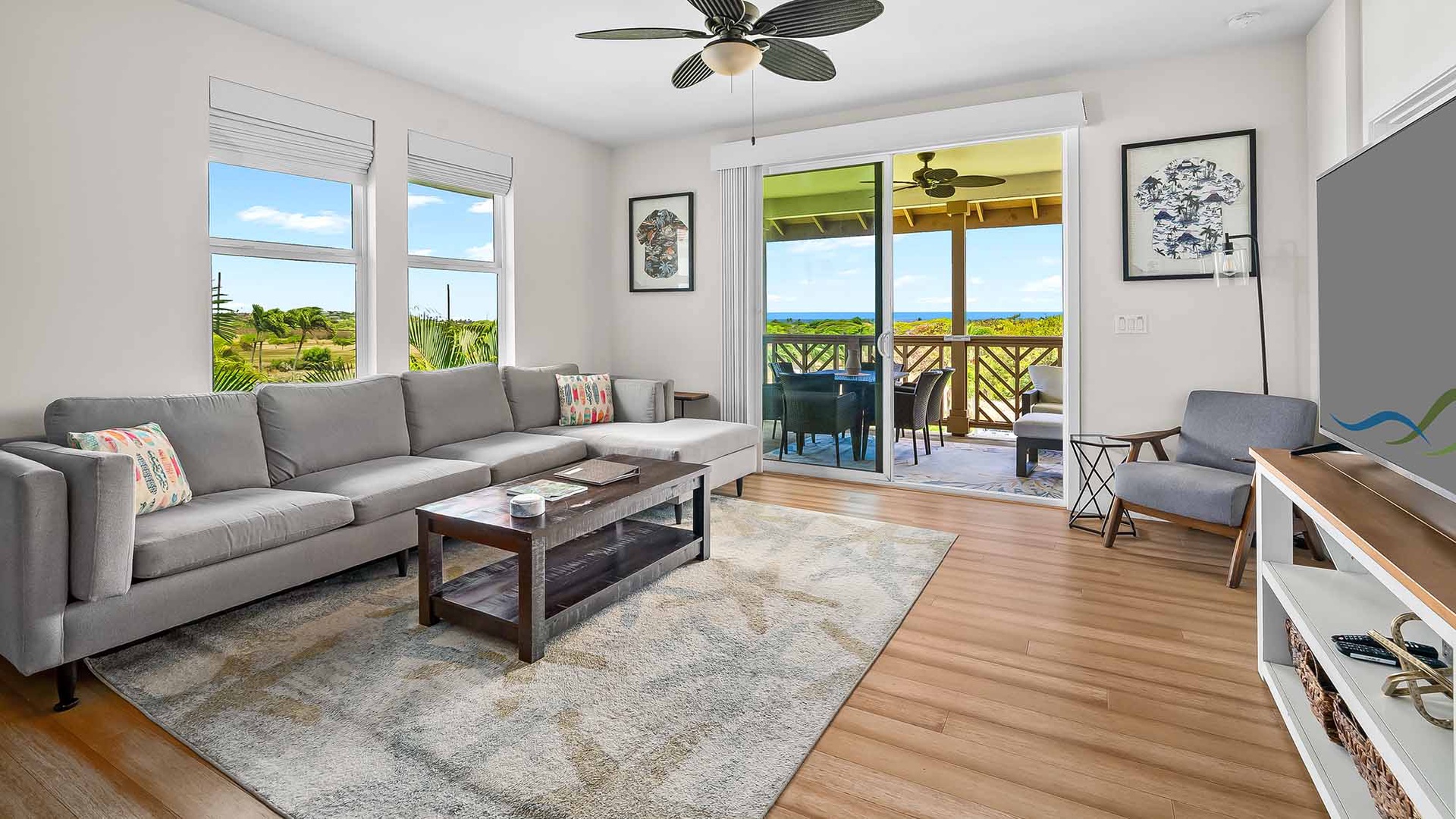Pili Mai Resort at Poipu #13C - Living Room & Lanai View - Parrish Kauai