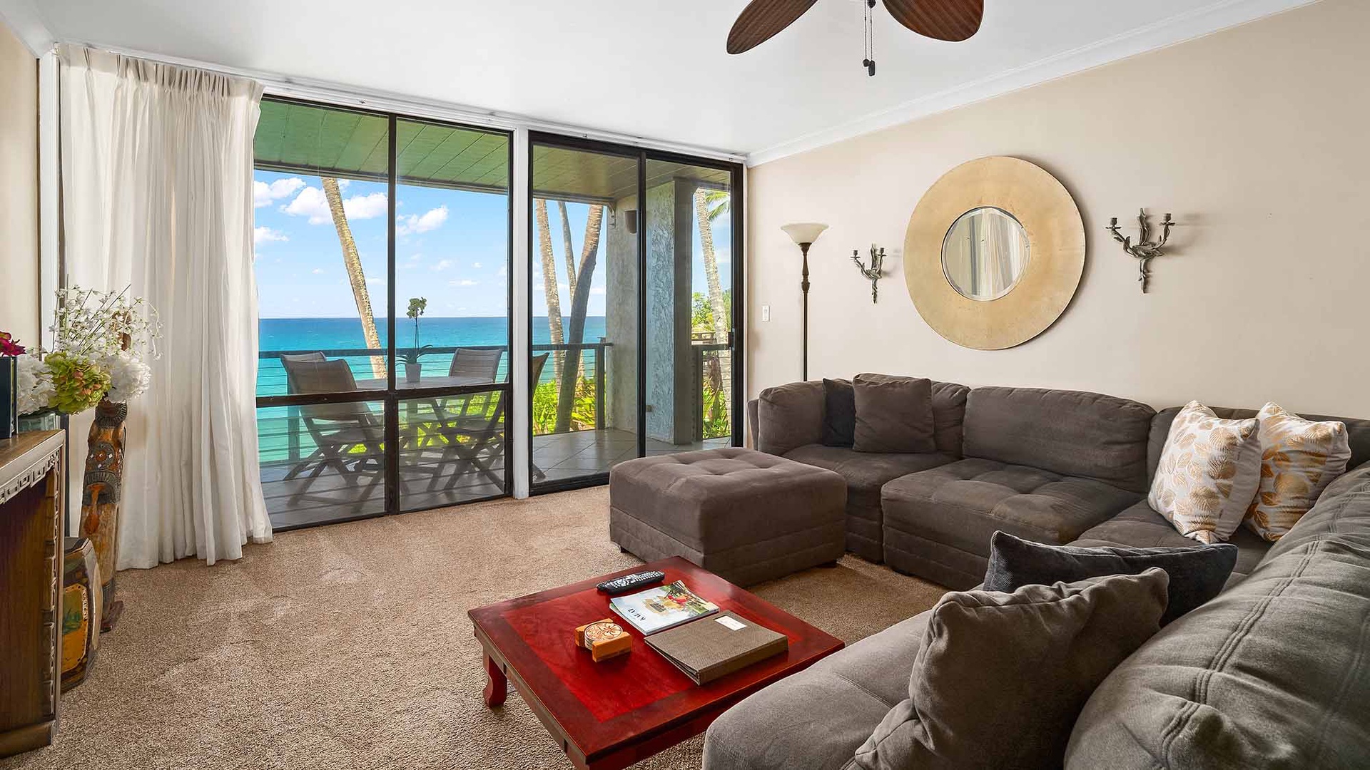 Poipu Makai #A2 - Oceanfront Living Room & Lanai View - Parrish Kauai