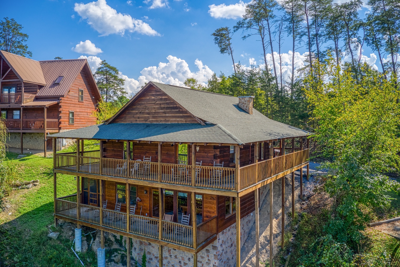 Exterior drone view at Bear Country, a 3-bedroom cabin rental located in Pigeon Forge