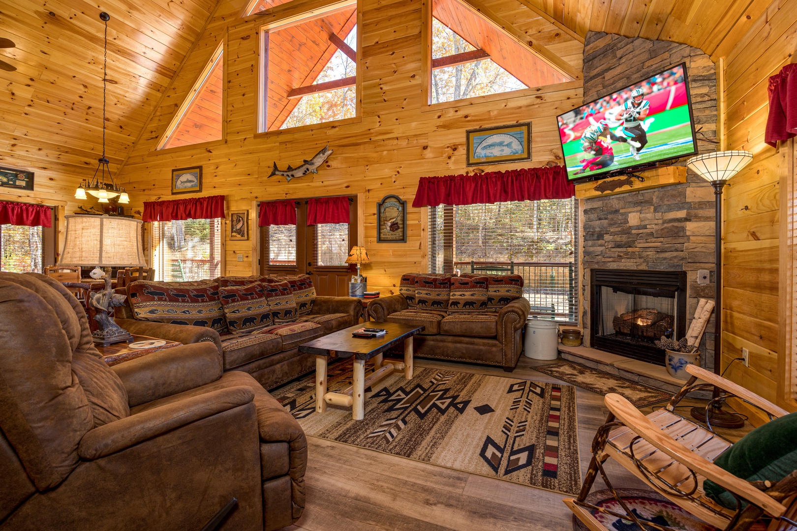 Livingroom with Flat Screen TV and Fireplace at Angler's Ridge