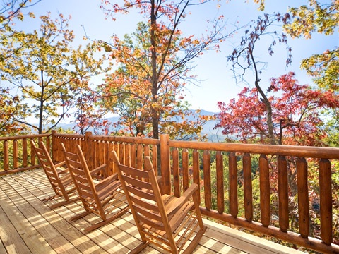 Smoky Mountain view from rocking chairs at Natural Wonder, a 4 bedroom cabin rental located in Gatlinburg