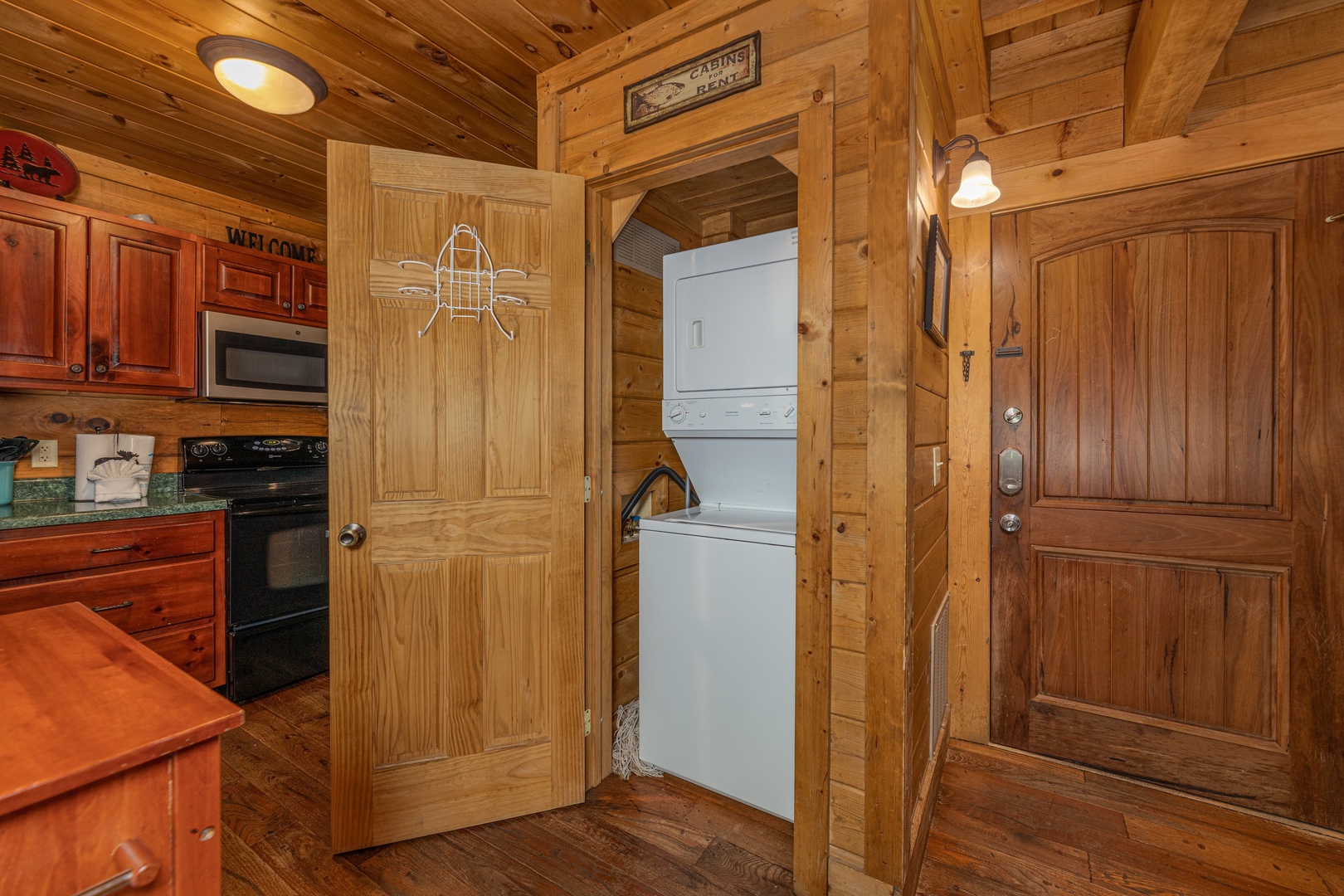 Stacked washer and dryer at A Beary Nice Cabin, a 2 bedroom cabin rental located in Pigeon Forge