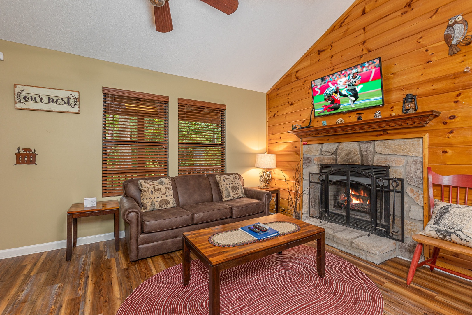 Living room seating at Copper Owl, a 2 bedroom cabin rental located in Pigeon Forge