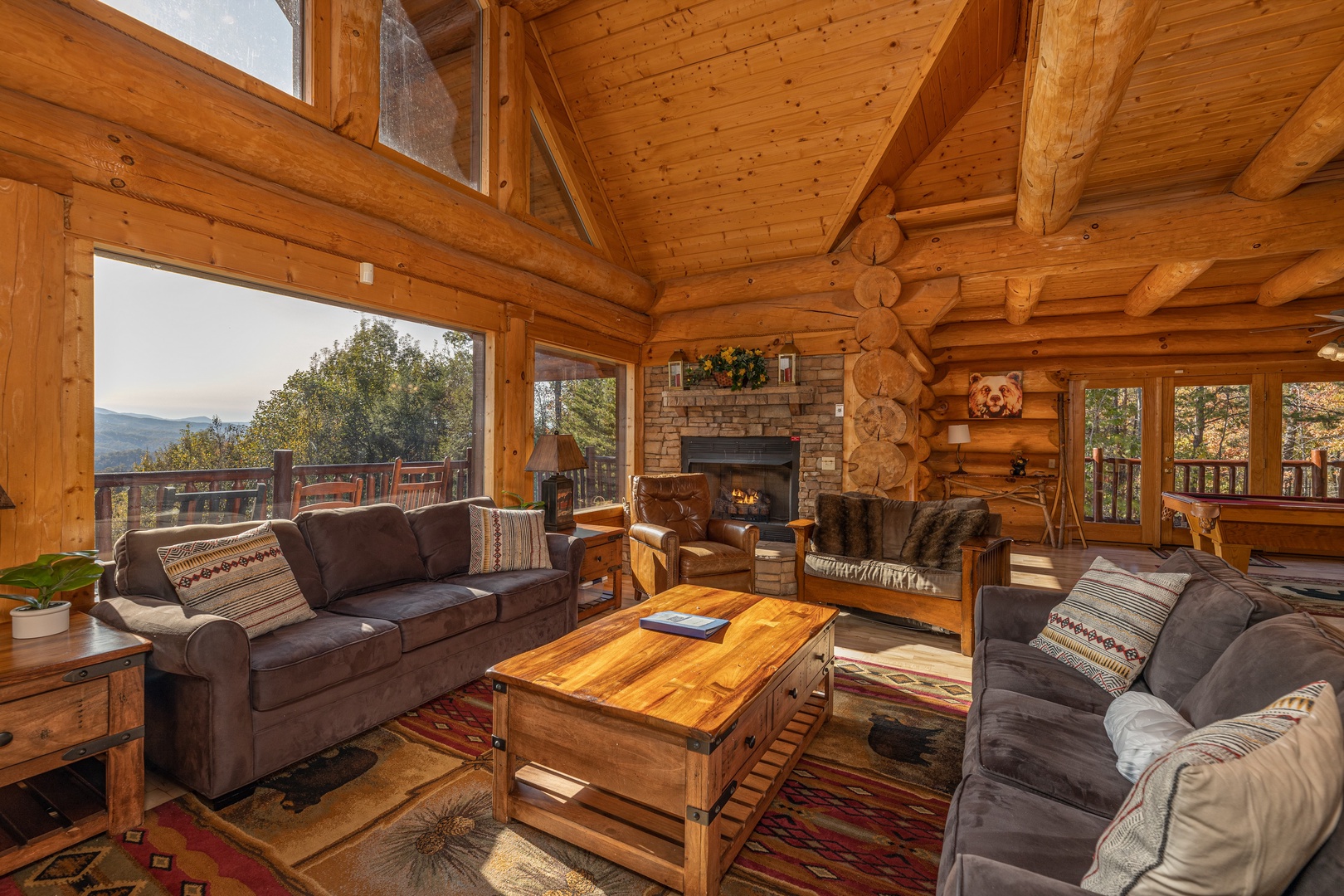 Seating in the living room at Grizzly's Den, a 5 bedroom cabin rental located in Gatlinburg
