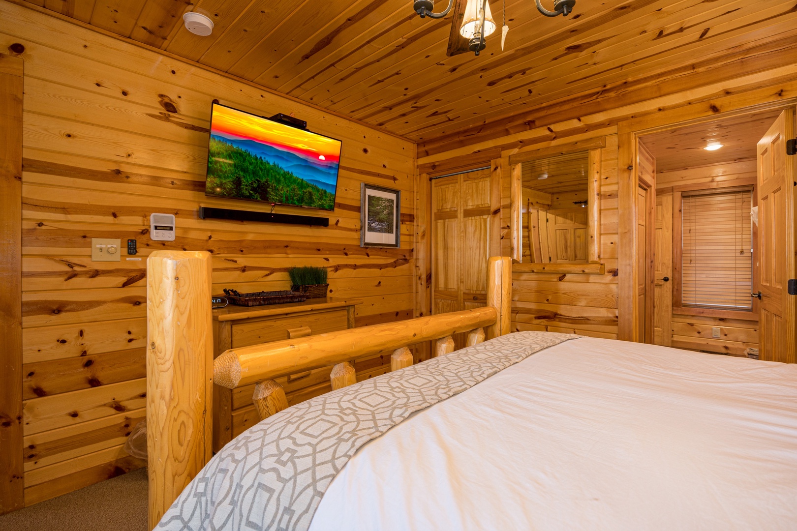 Bedroom flat screen at Gone To Therapy, a 2 bedroom cabin rental located in Gatlinburg