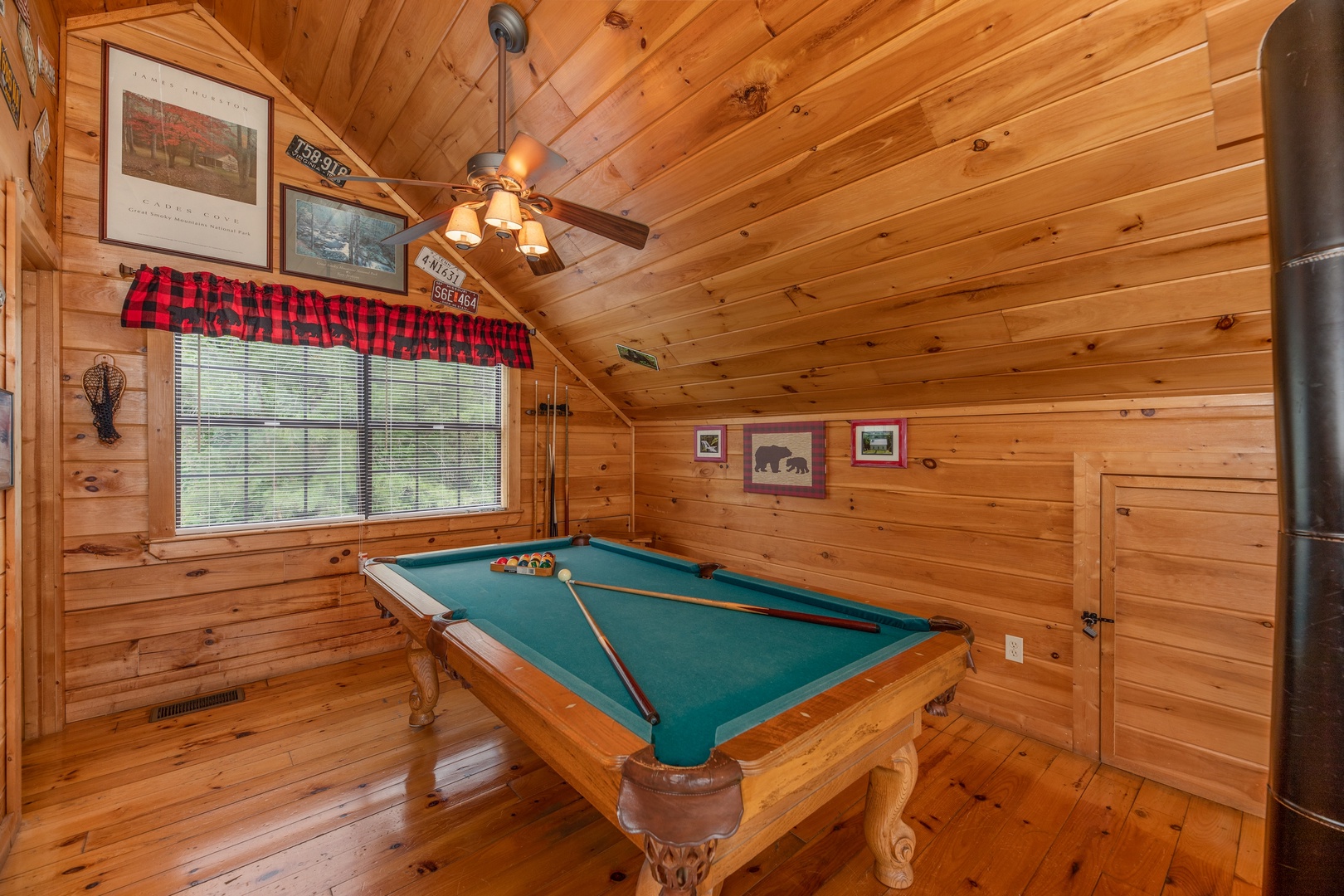 Pool table in the loft at Away From it All, a 1 bedroom cabin rental located in Pigeon Forge