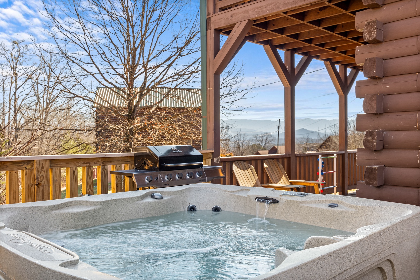 Hot Tub near covered deck at Moose Lodge, a 4 bedroom cabin rental located in Sevierville