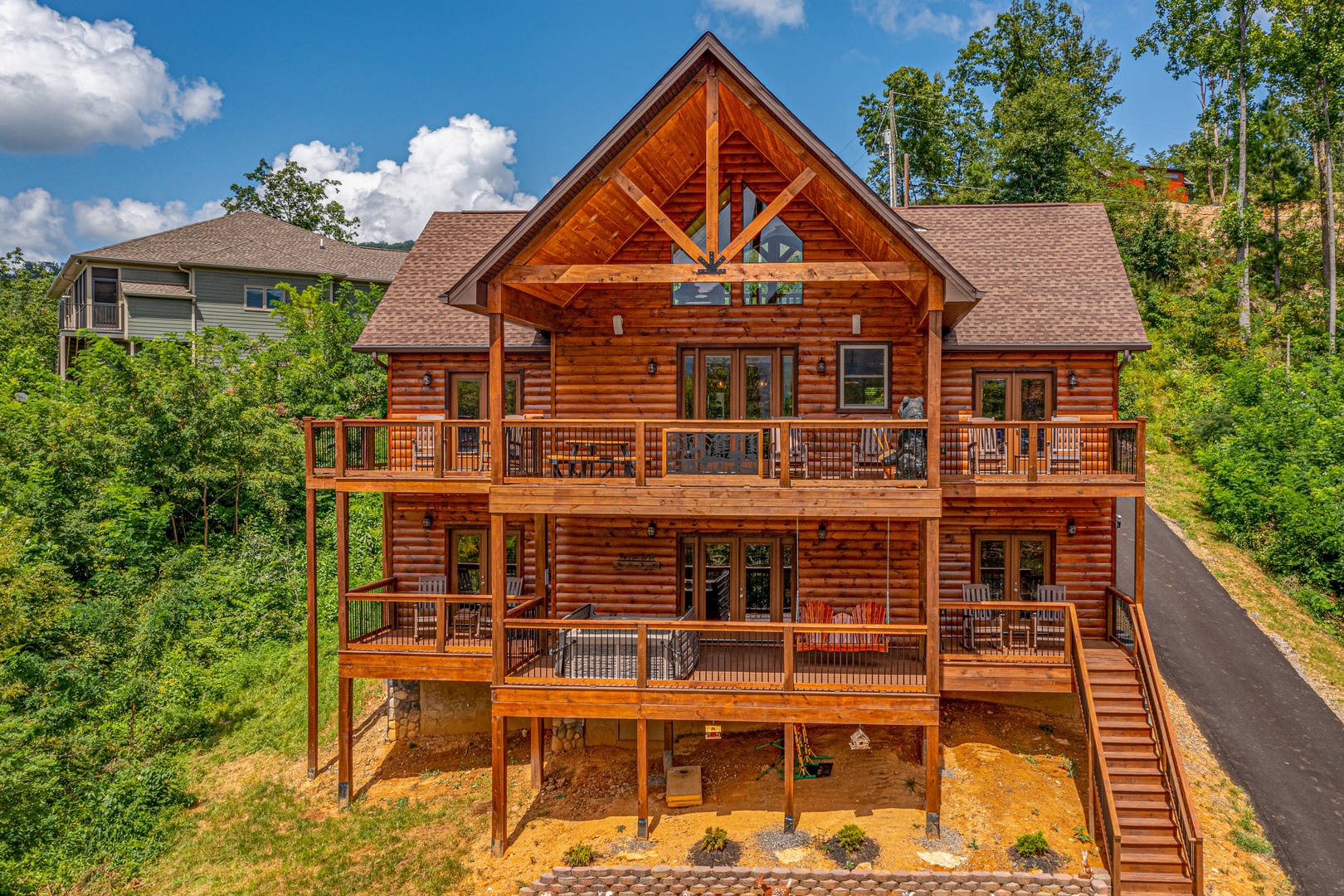 Back overview of exterior at Twin Peaks, a 5 bedroom cabin rental located in Gatlinburg