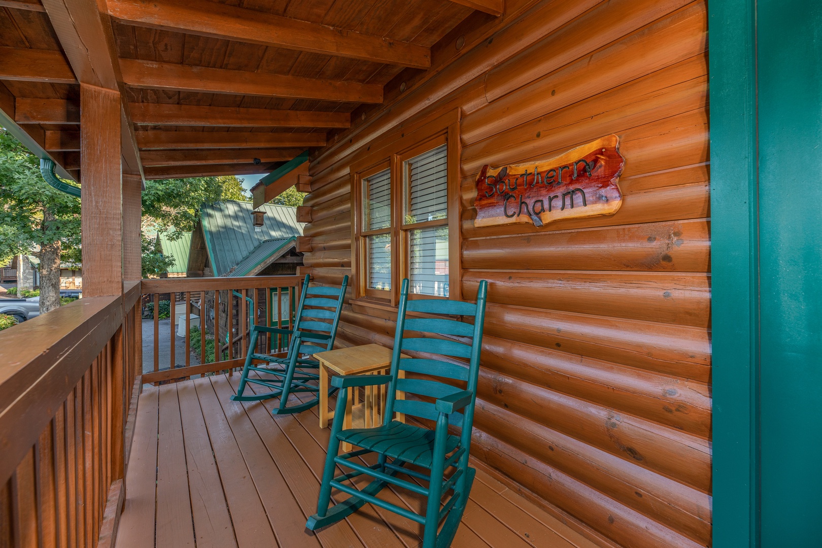 Front porch at Southern Charm, a 2 bedroom cabin rental located in Pigeon Forge