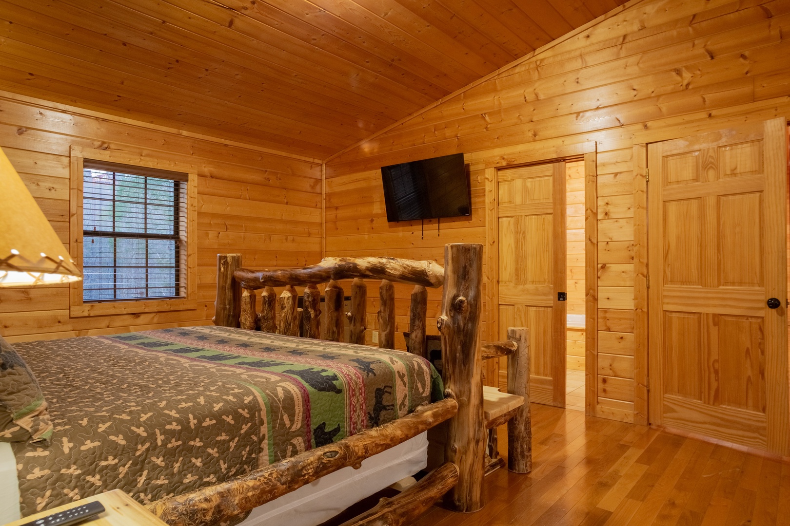 Bedroom Flat Screen TV at 3 Crazy Cubs, a 5 bedroom cabin rental located in pigeon forge