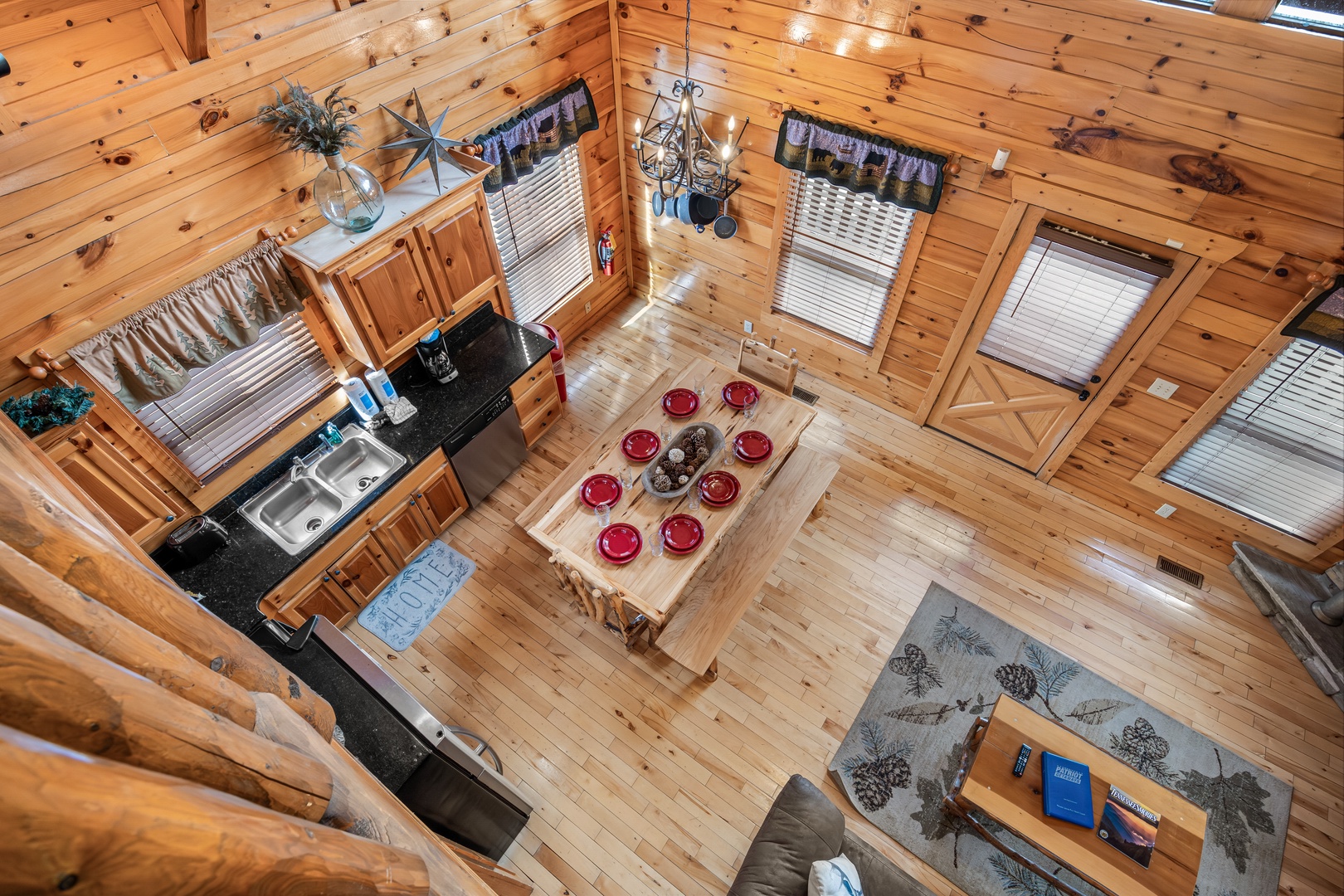 Overhead view of dining area at Natural Wonder, a 4 bedroom cabin rental located in Gatlinburg