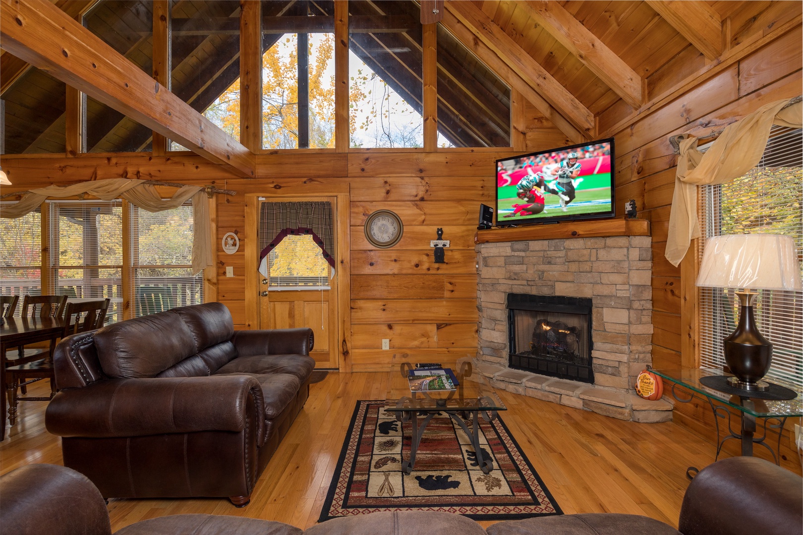 Livingroom with Flat Screen TV and Fireplace at Enchanted Forest