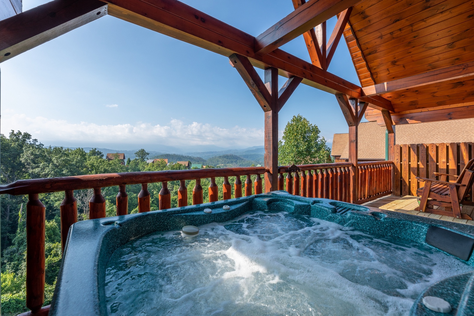 Hot tub and mountain views at 1 Above the Smokies, a 2 bedroom cabin rental located in Pigeon Forge