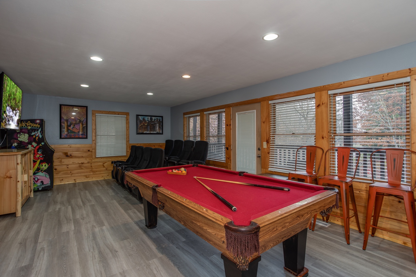 Pool table in the game room at Mountain Music, a 5 bedroom cabin rental located in Pigeon Forge
