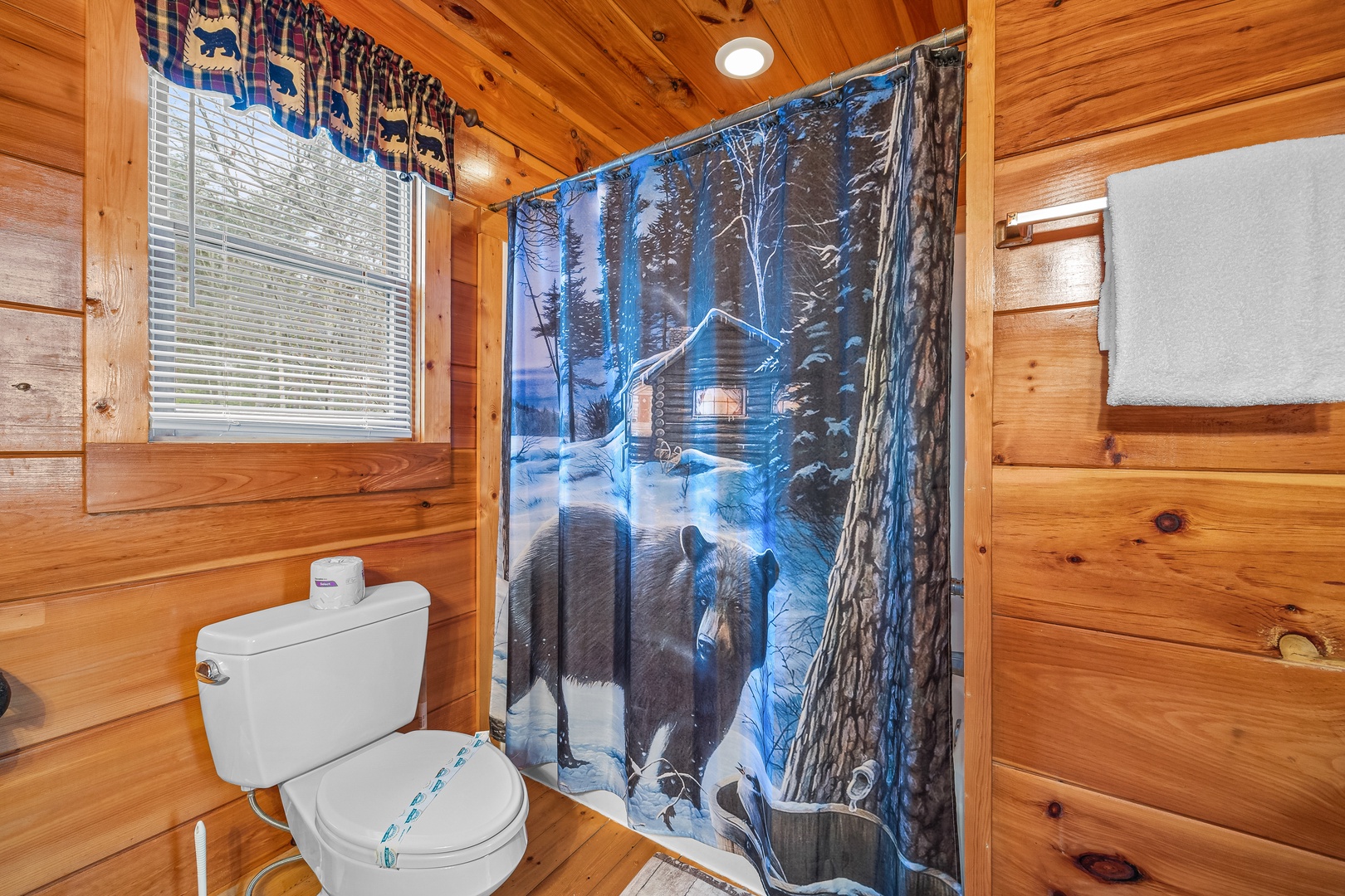 Bathroom with a tub and shower at Moonshine Memories, a 2 bedroom cabin rental located in Gatlinburg