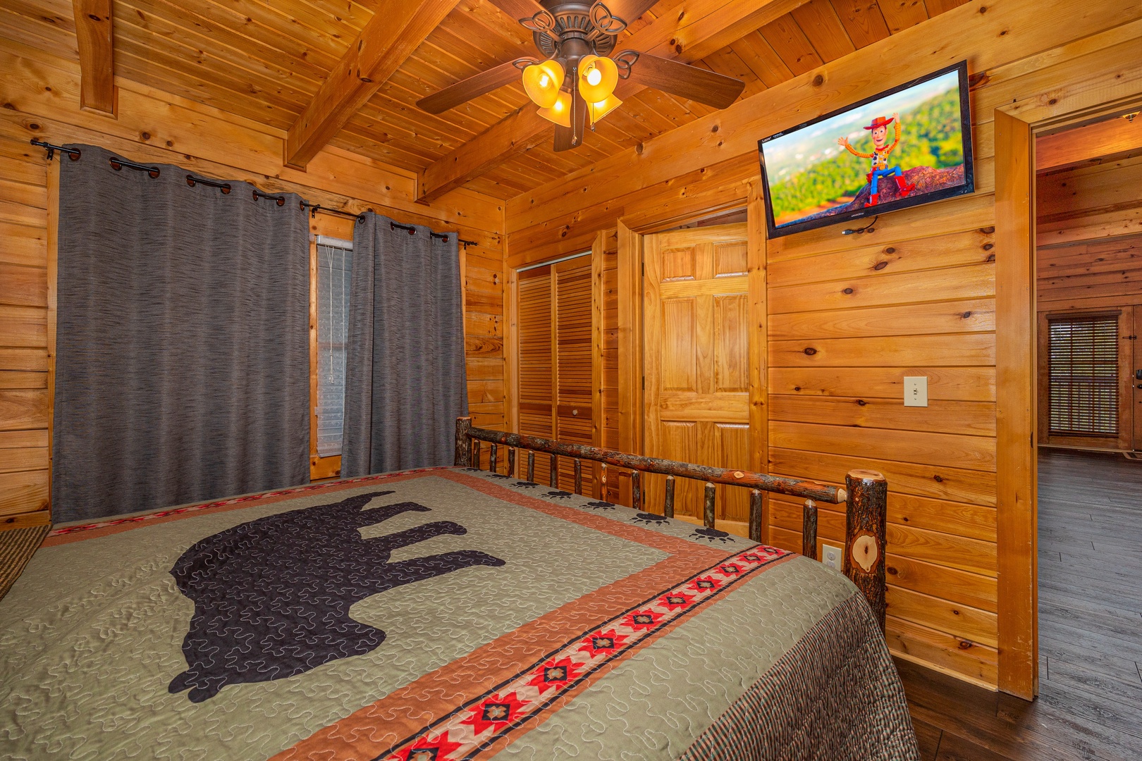 Flat screen in the bedroom at Eagle's Nest, a 2 bedroom cabin rental located in sevierville