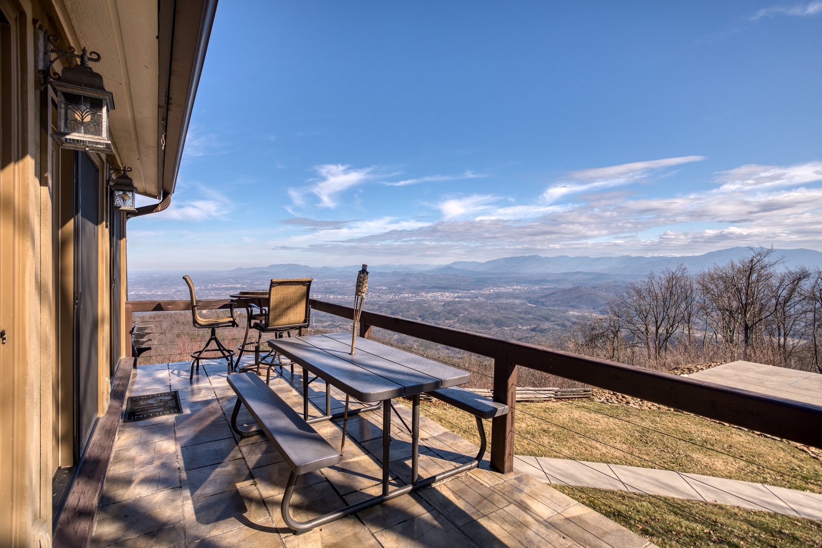 Deck dining at Best View Ever! A 5 bedroom cabin rental in Pigeon Forge