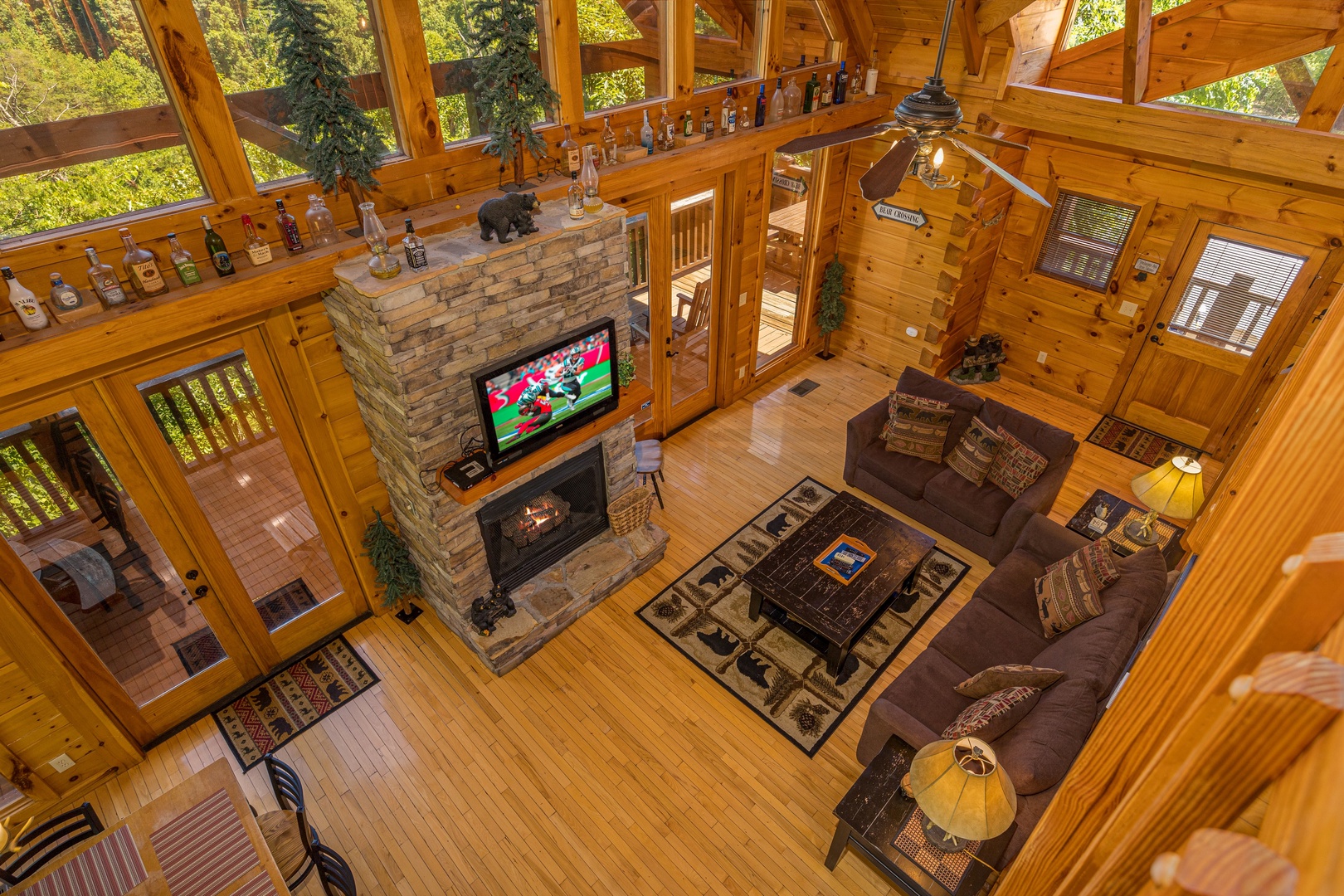 Ariel view of livingroom at Moonbeams & Cabin Dreams, a 3 bedroom cabin rental located in Pigeon Forge