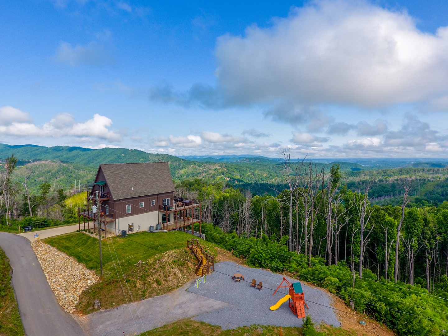 View from far back at The Best View Lodge, a 5 bedroom cabin rental located in gatlinburg