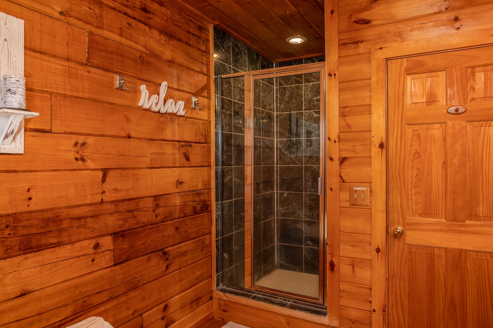 Walk in shower at The Original American Dream, a 2 bedroom cabin rental located in Gatlinburg