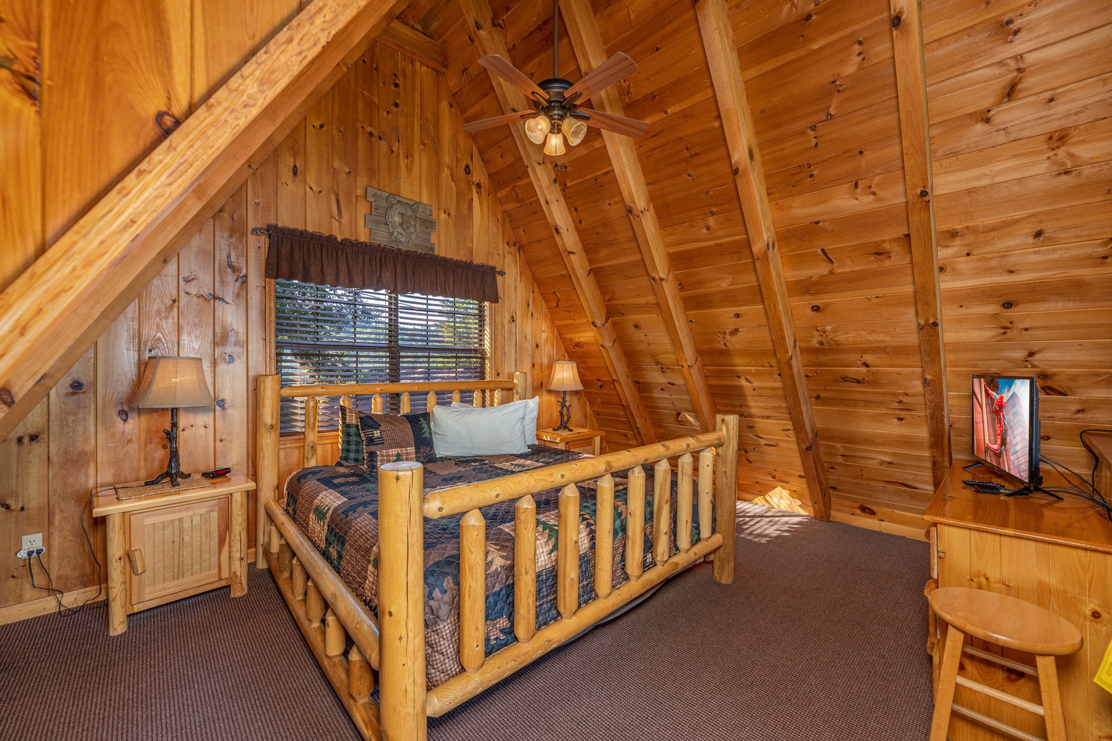 Loft floor king room at Cozy Mountain View, a 1 bedroom cabin rental located in Pigeon Forge