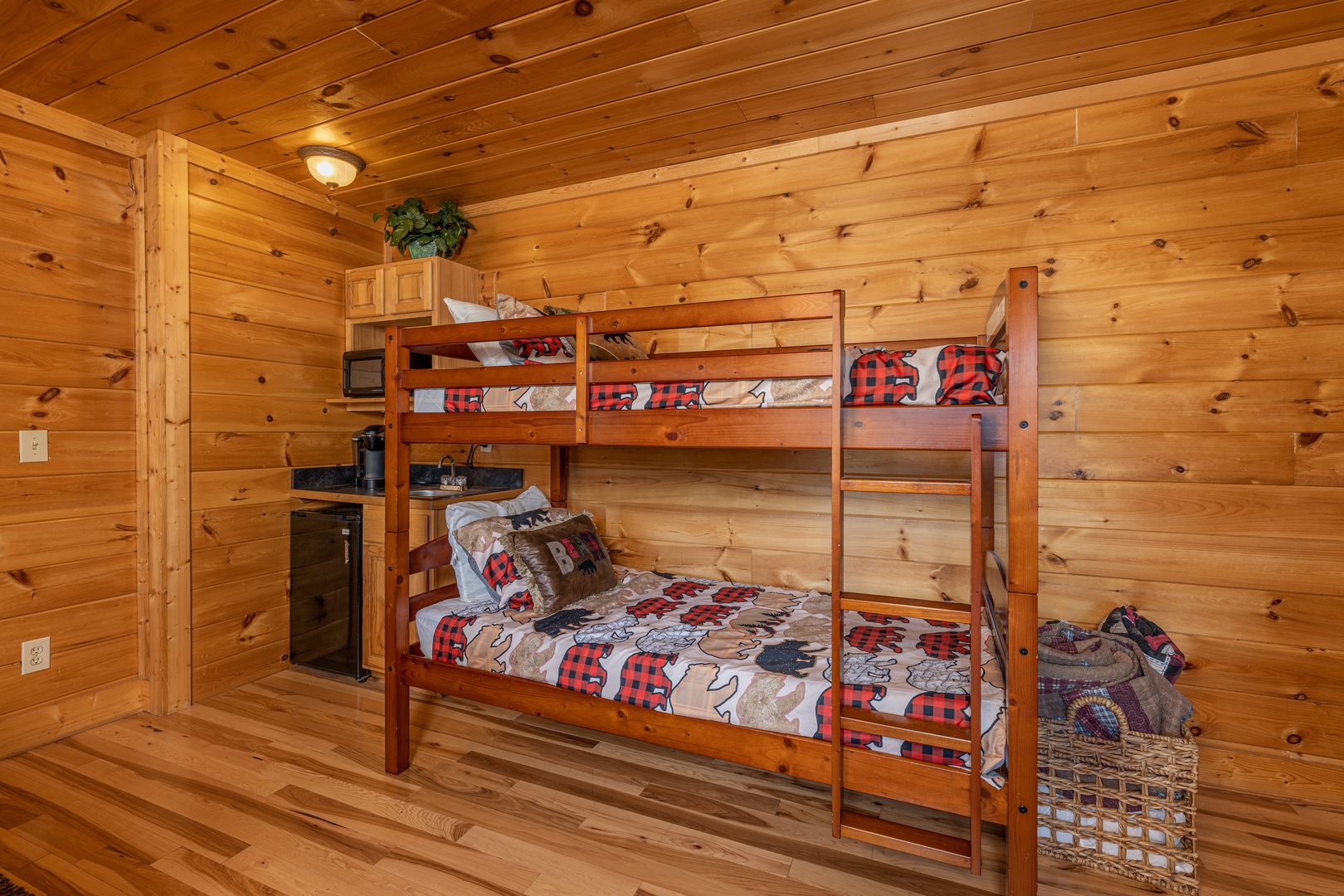 Bunk beds in the game room at Bears Don't Bluff, a 3 bedroom cabin rental located in Pigeon Forge