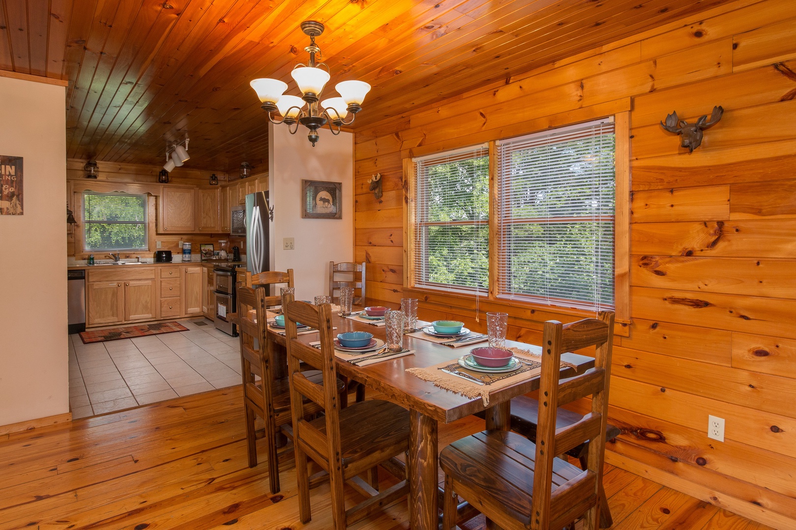 Dining table for six at Moose Lodge, a 4 bedroom cabin rental located in Sevierville