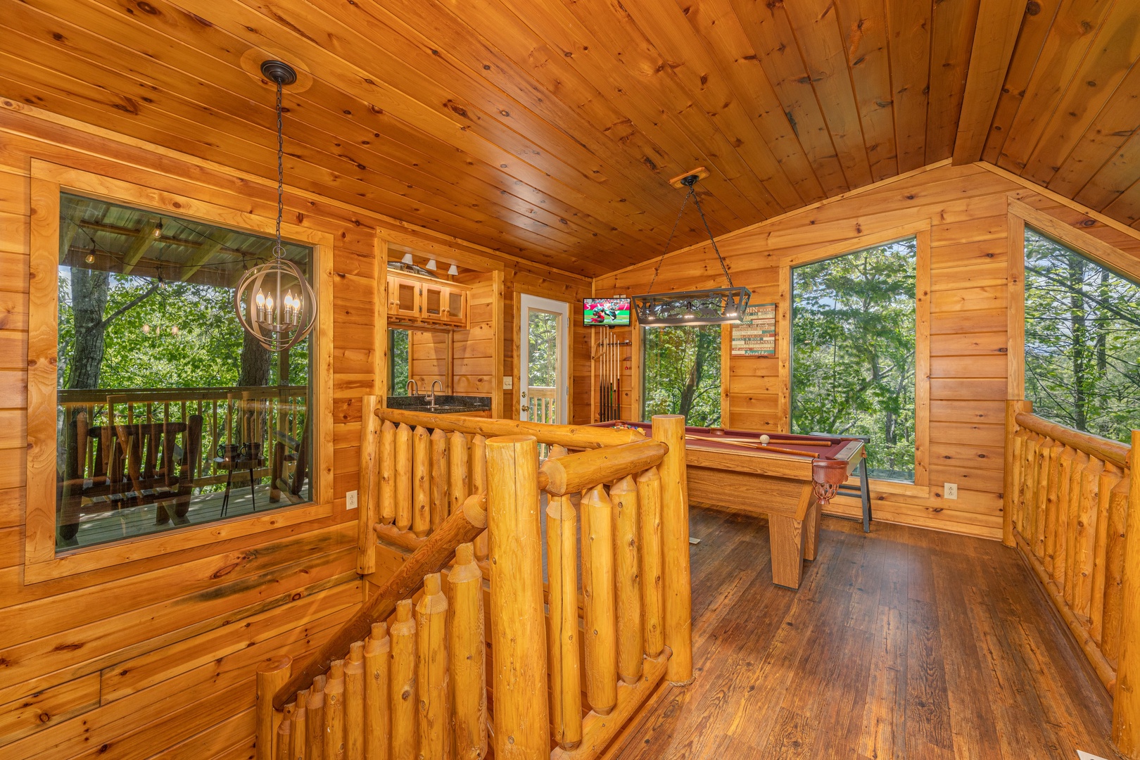 Upstairs hallway at Moonlit Pines, a 2 bedroom cabin rental located in Pigeon Forge