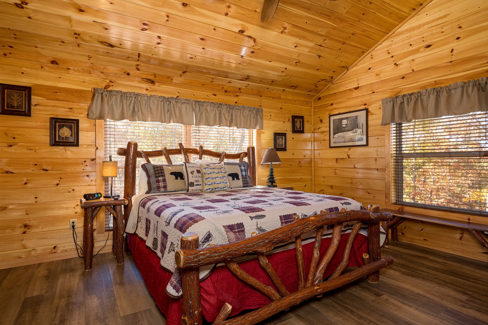 Bedroom With Log Furniture at Angler's Ridge