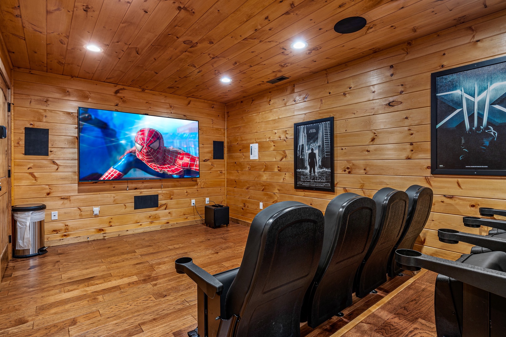 Theater flat screen at Four Seasons Grand, a 5 bedroom cabin rental located in Pigeon Forge