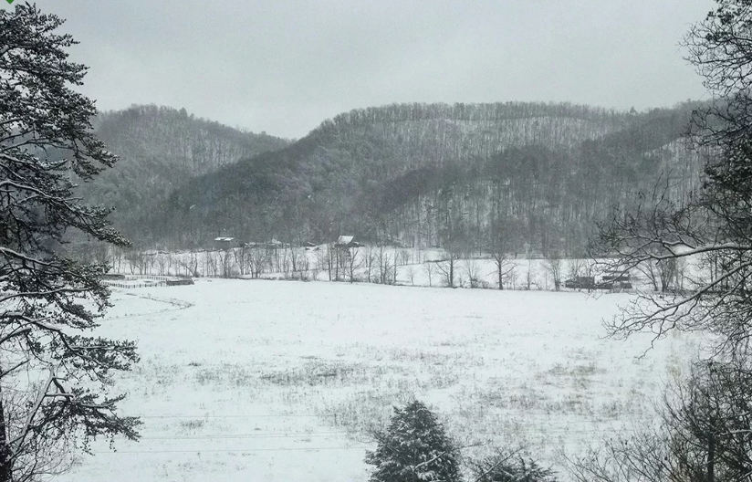 Snowy meadow views at Mountain View Meadows, a 3 bedroom cabin rental located in Pigeon Forge