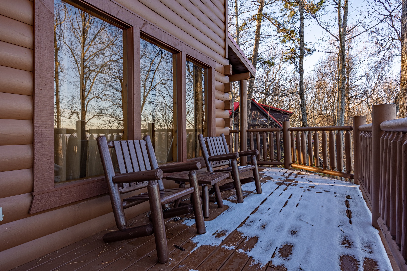 Adirondack chairs on deck at Gone To Therapy, a 2 bedroom cabin rental located in Gatlinburg
