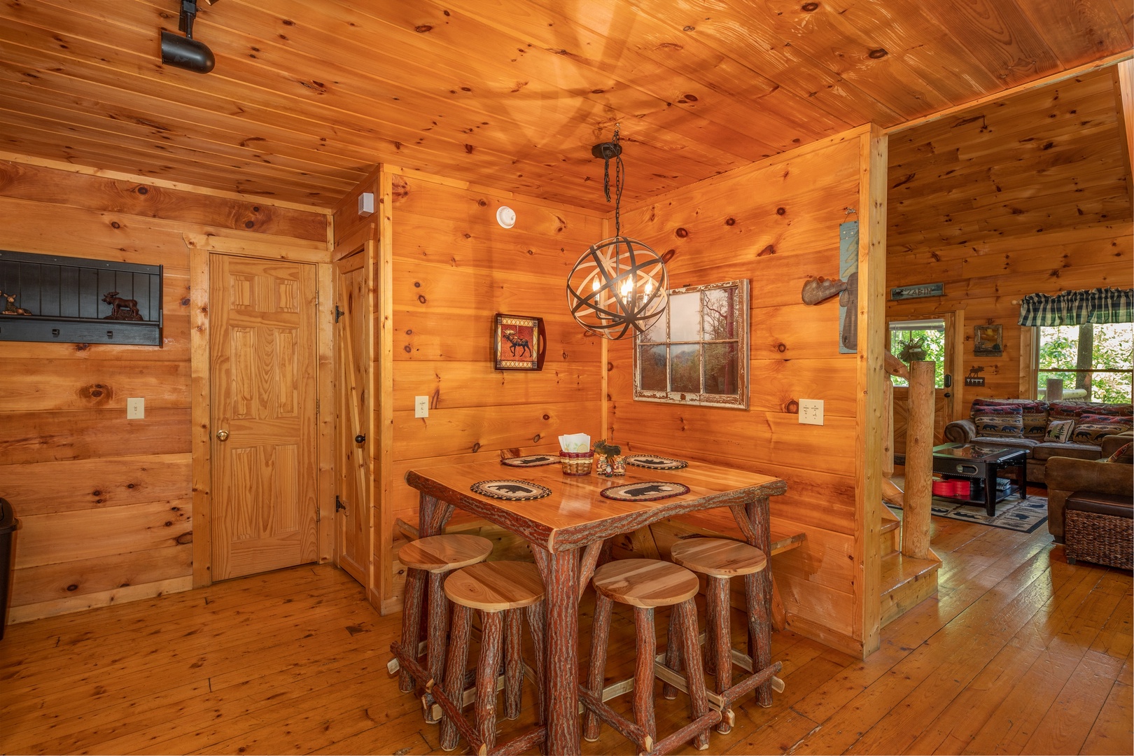 Dining space for eight at Misty Mountain Escape, a 2 bedroom cabin rental located in Gatlinburg