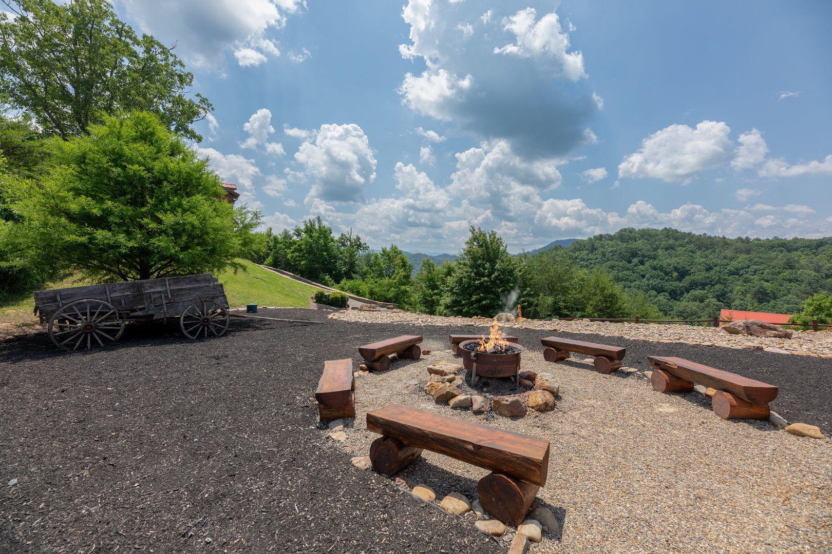 Views and the fire pit at God's Country, a 4 bedroom cabin rental located in Pigeon Forge